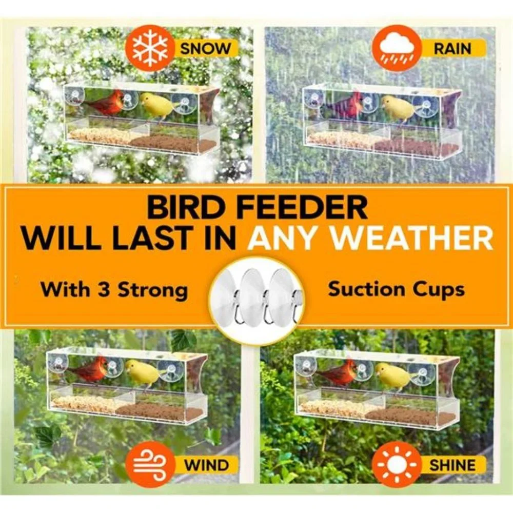 Window Bird Feeder with Strong Suction Cups,Clear Window Bird Feeder for Outside